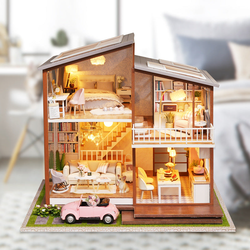 Cuteroom DIY Doll House A-080-B Slow Time Loft Villa Miniature Furnish With LED Light Music Movement Cover Gift Decor Toys
