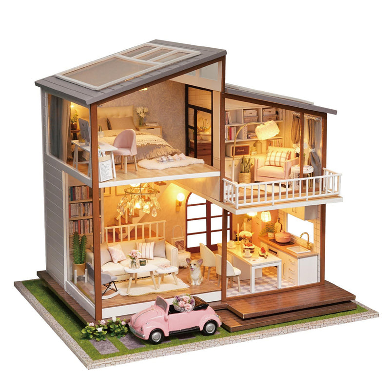 Cuteroom DIY Doll House A-080-B Slow Time Loft Villa Miniature Furnish With LED Light Music Movement Cover Gift Decor Toys