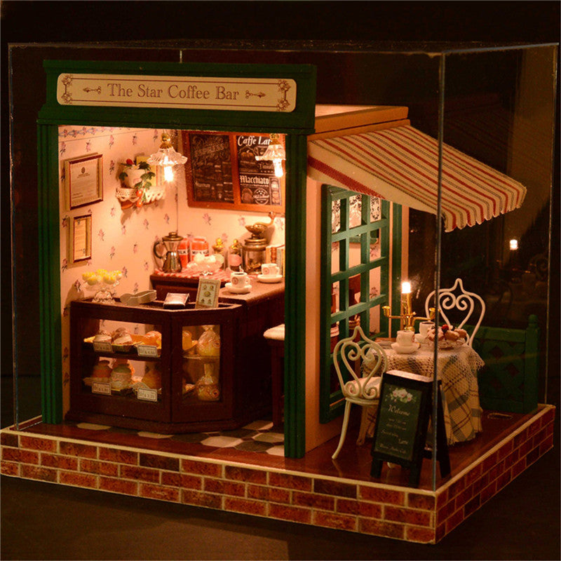 Cuteroom DIY Dollhouse Handcraft Miniature Project Kit The Star Coffee Bar Music Wooden Doll House