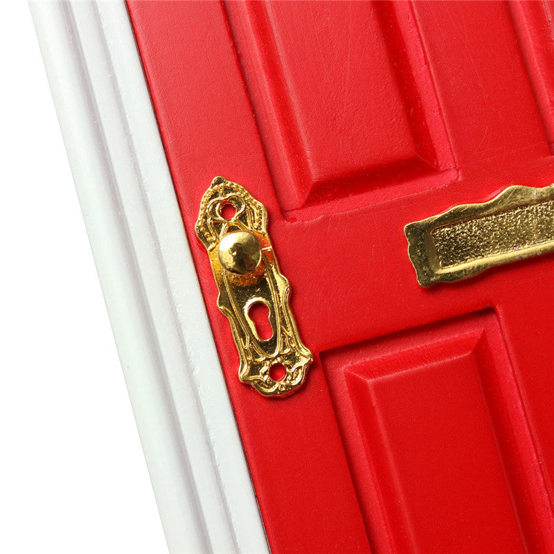 1/12 Dollhouse Miniature Wood Fairy Door Red Assembled With Metal Accessories Toy