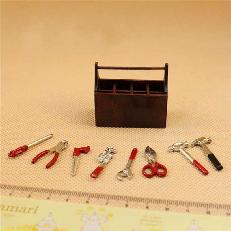 1/12 Dollhouse Miniature Wooden Box With Metal DIY Tool Set Kit Toy
