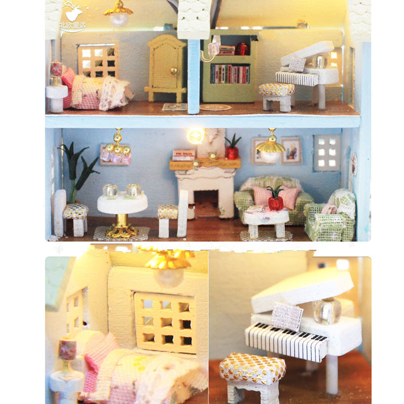 CuteRoom B025 Nordic Fairy Tale DIY Dollhouse With Furniture Light Music Gift House Toy