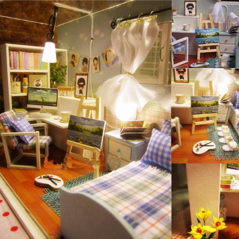 Cuteroom 1:32Dollhouse Miniature DIY Kit with Cover&amp; Music LED Light Heart of Ocean