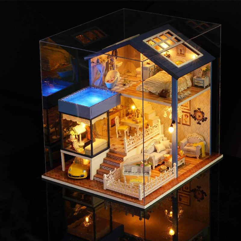 CuteRoom A-061-A Seattle DIY Dollhouse Miniature Model With Light Music Collection Gift Decor