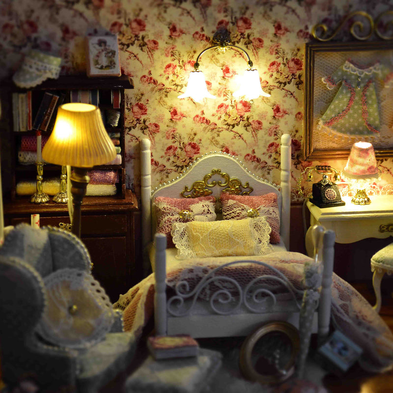 Cuteroom DIY Wooden Dollhouse Handmade Model with LED Light and Cover Threeinch of Sunlight