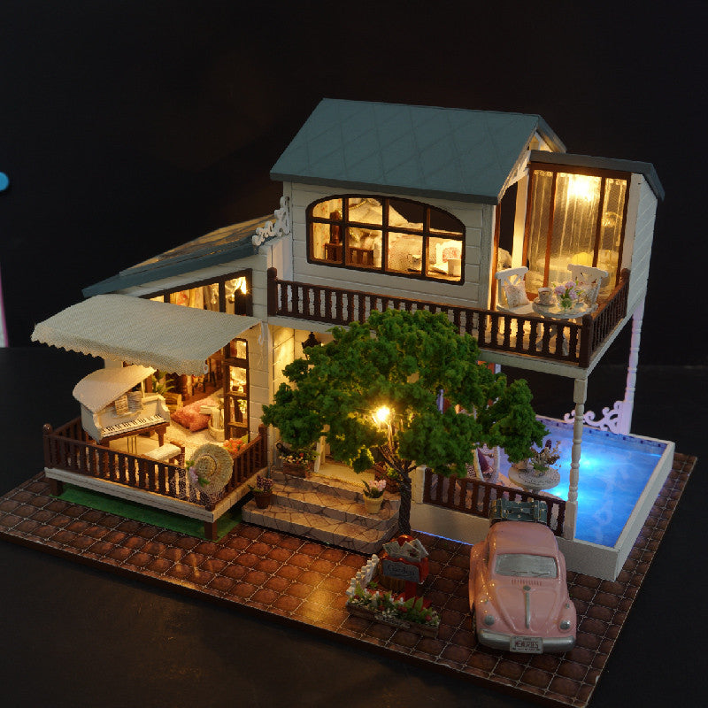 CuteRoom A-039-B London Holiday Christmas Gift DIY Dollhouse With Cover Light Car Music House Model