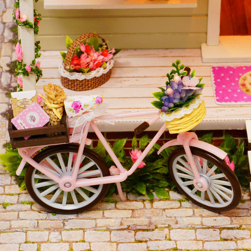 CuteRoom DIY Wooden Dollhouse Miniature With House Furniture Toy Gift For Children Bicycle Angle Kit