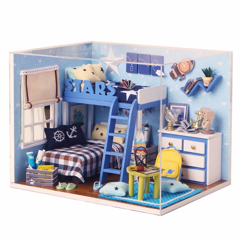 Cuteroom 1:32Dollhouse DIY Kit Light With Cover Starry Sky Adventure Stand Joint Model