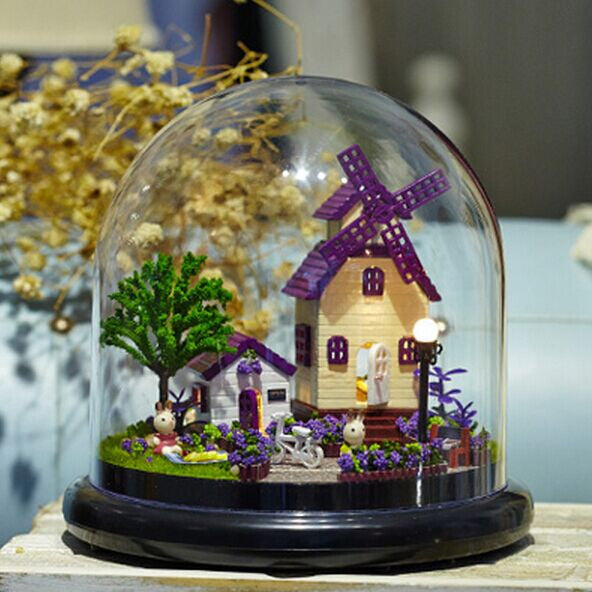 1:32 Cuteroom Dollhouse Miniature Provence House DIY Kit With Cover And LED