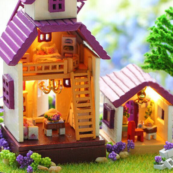 1:32 Cuteroom Dollhouse Miniature Provence House DIY Kit With Cover And LED