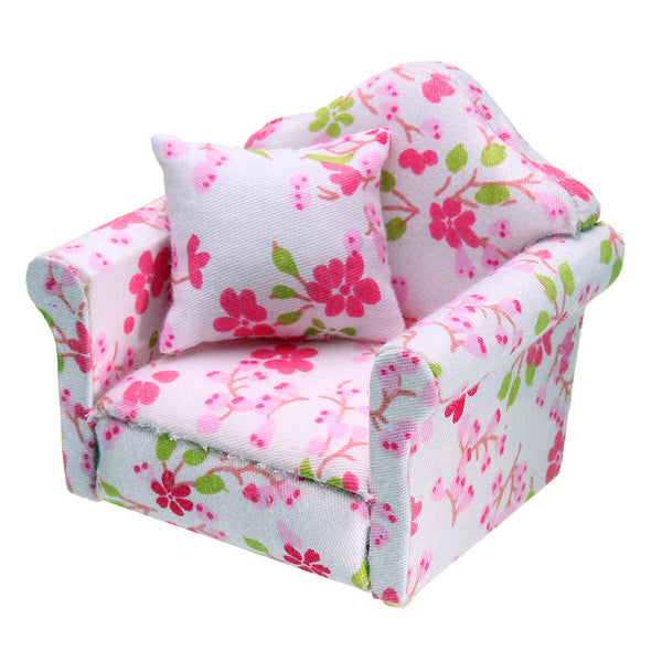 1:12 Dollhouse Miniature Pink Floral Armchair Single Sofa Toys Furniture Ornaments Christmas Gift