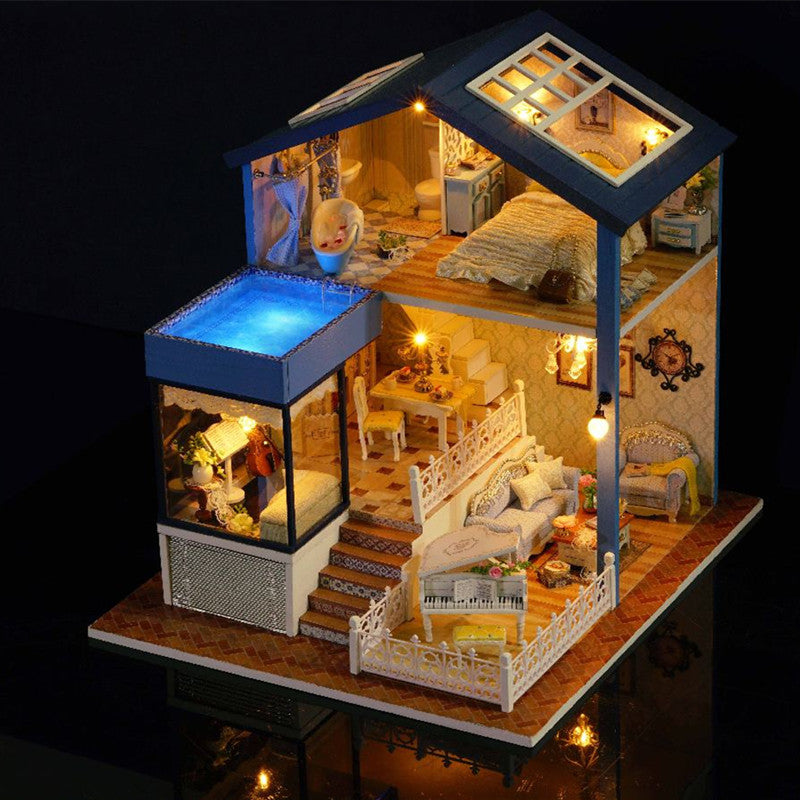 CuteRoom A-061-A Seattle DIY Dollhouse Miniature Model With Light Music Collection Gift Decor