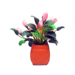 1:12 Dollhouse Miniature DIY Garden Clay Flowers Arrangement PinkRose Red Pottery Basin Plant