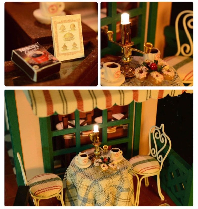Cuteroom 1:32Dollhouse DIY Kit Light Music With Cover Star Cafe Coffee Bar Cake Shop Store