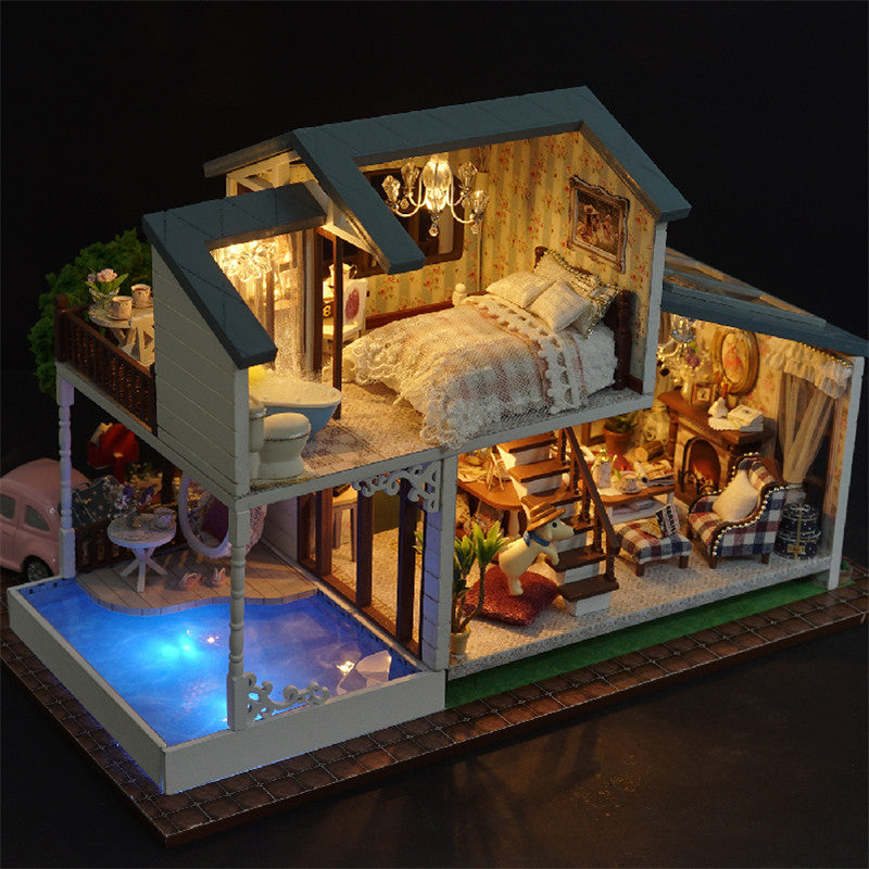 CuteRoom A-039-B London Holiday Christmas Gift DIY Dollhouse With Cover Light Car Music House Model