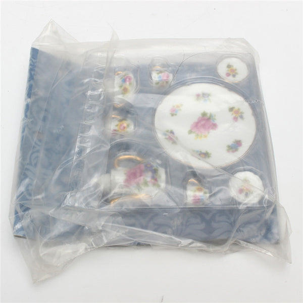 8pcs Porcelain Vintage Tea Sets Teapot Coffee Retro Floral Cups Doll House Decor Toy