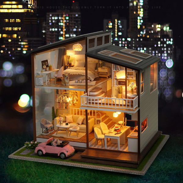 Cuteroom DIY Doll House A-080-B Slow Time Loft Villa Miniature Furnish With LED Light Music Movement Cover Gift Decor Toys