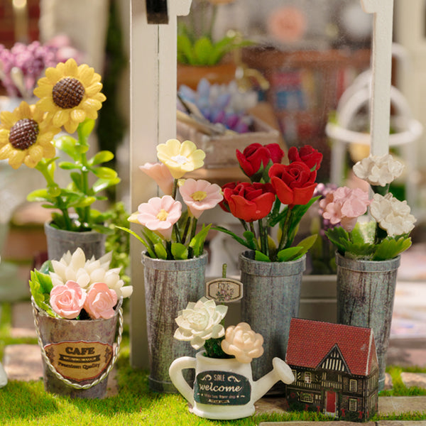 CuteRoom A-063-C Sunshine Greenhouse Flower Shop DIY Dollhouse With Music Cover Light Miniature Gift