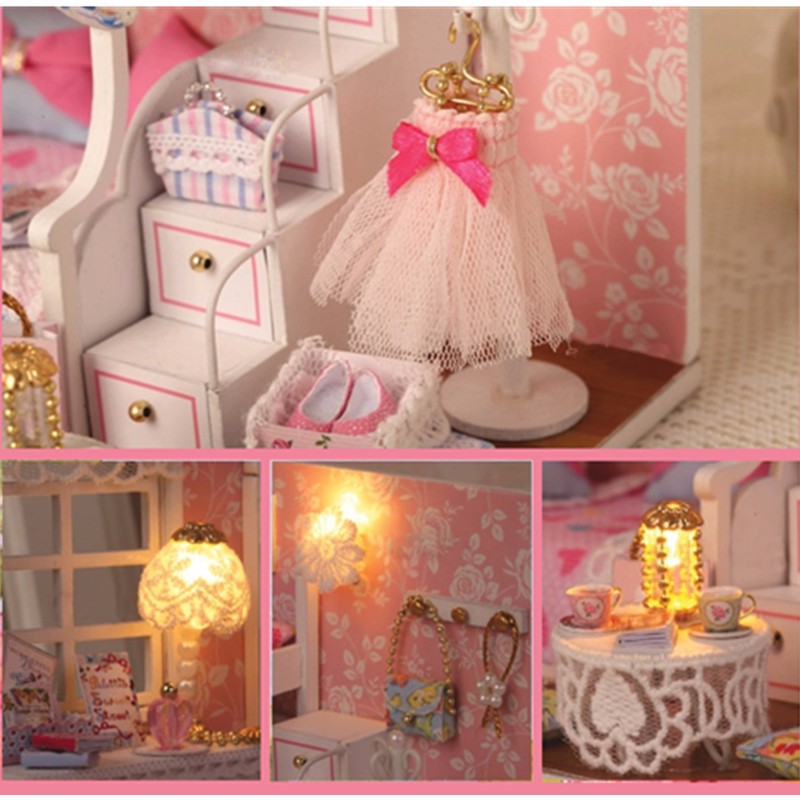Cuteroom DIY Wood Dollhouse Kit Miniature With Furniture Doll House Room Angel Dream