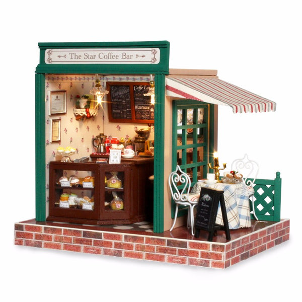 Cuteroom 1:32Dollhouse DIY Kit Light Music With Cover Star Cafe Coffee Bar Cake Shop Store