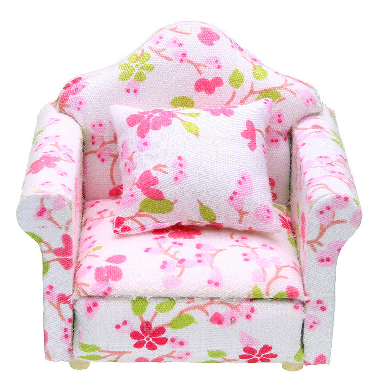 1:12 Dollhouse Miniature Pink Floral Armchair Single Sofa Toys Furniture Ornaments Christmas Gift