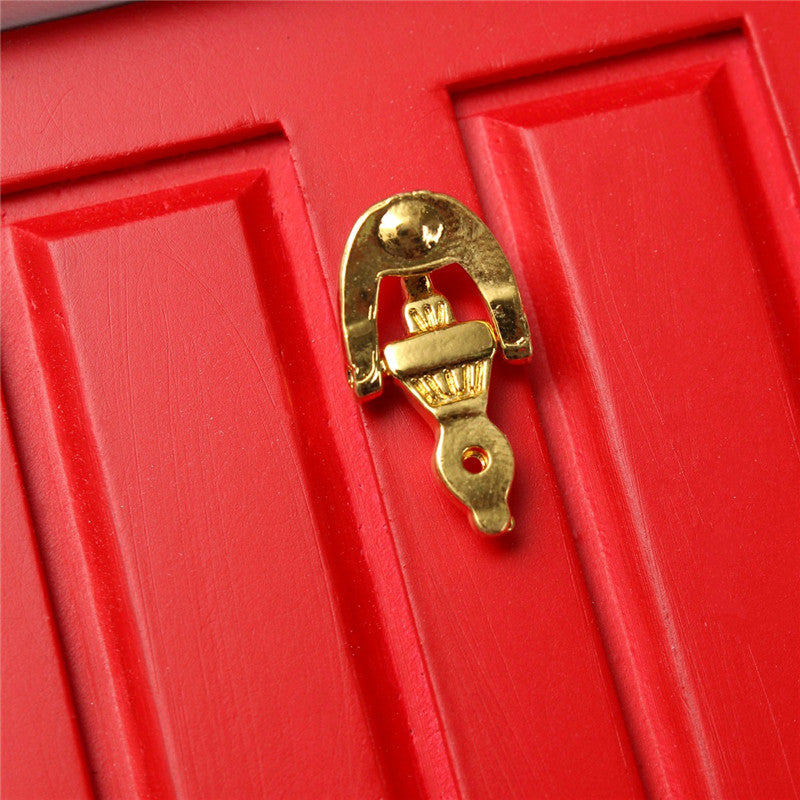 1/12 Dollhouse Miniature Wood Fairy Door Red Assembled With Metal Accessories Toy