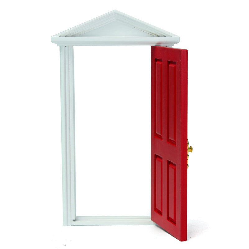 1/12 Dollhouse Miniature Wood Fairy Door Red Assembled With Metal Accessories Toy