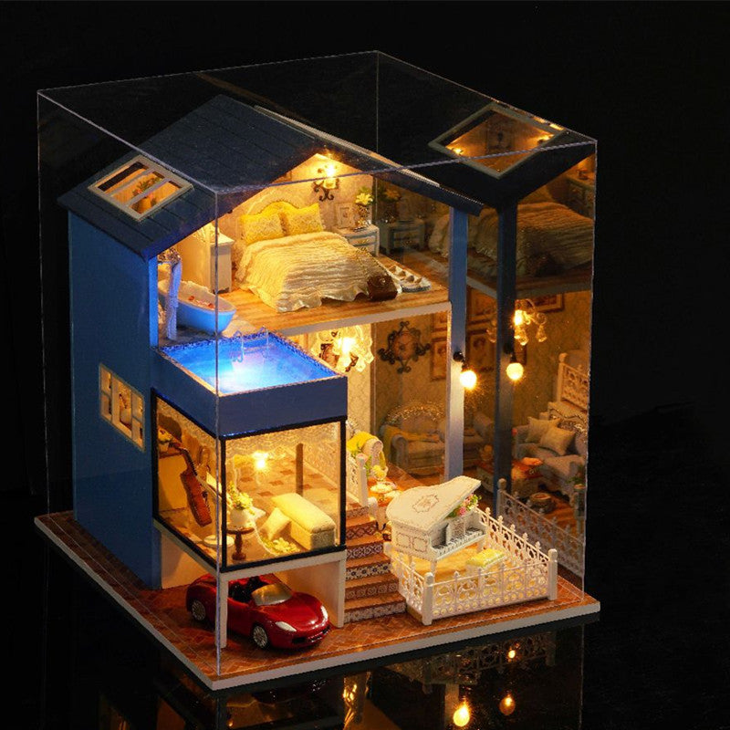 CuteRoom A-061-A Seattle DIY Dollhouse Miniature Model With Light Music Collection Gift Decor