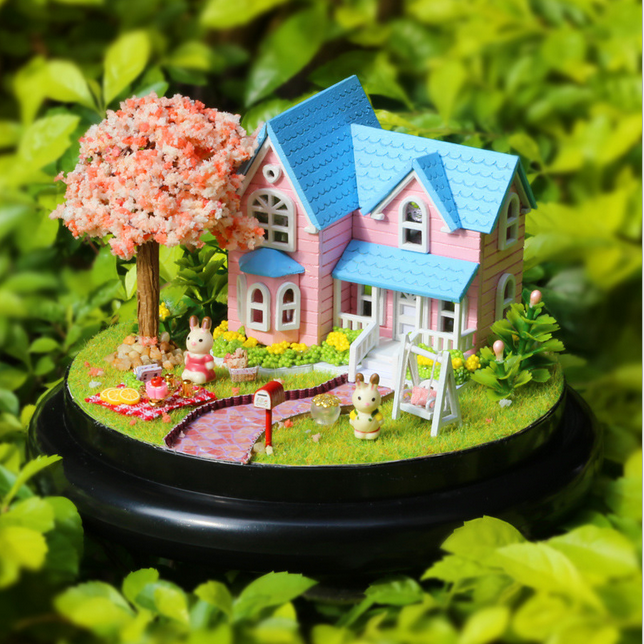 1:32 Cuteroom Dollhouse Miniature Cherry House DIY Kit With Cover And LED