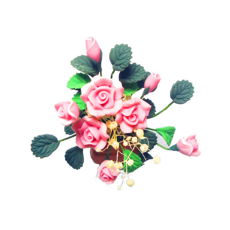 1:12 Dollhouse Miniature DIY Garden Clay Flowers Arrangement PinkRose Red Pottery Basin Plant