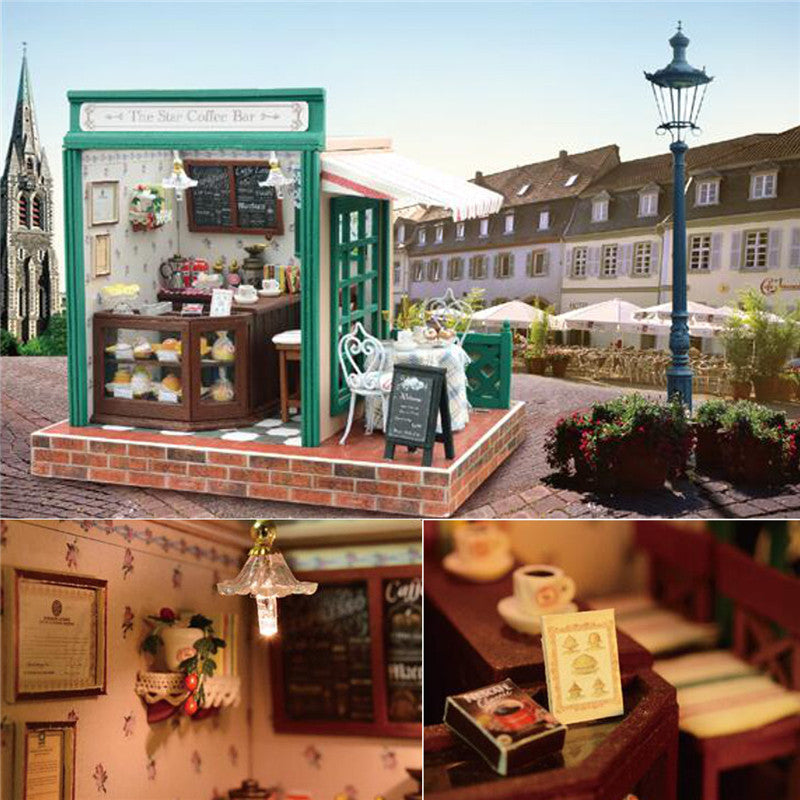 Cuteroom DIY Dollhouse Handcraft Miniature Project Kit The Star Coffee Bar Music Wooden Doll House