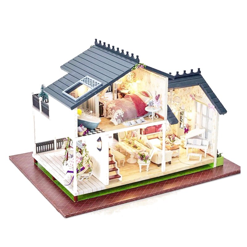 Cuteroom 1:24DIY Handicraft Miniature Voice Activated LED Light&amp;Music with Cover Provence Dollhouse