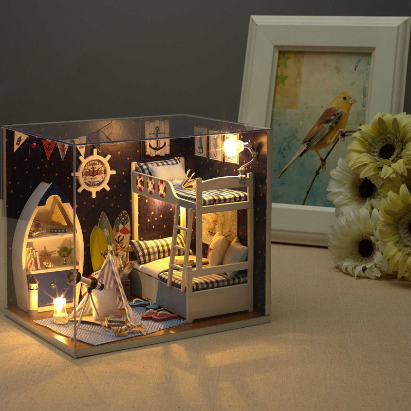 Cuteroom DIY Wooden Dollhouse Face to Sky Handmade Decorations Model with Doll