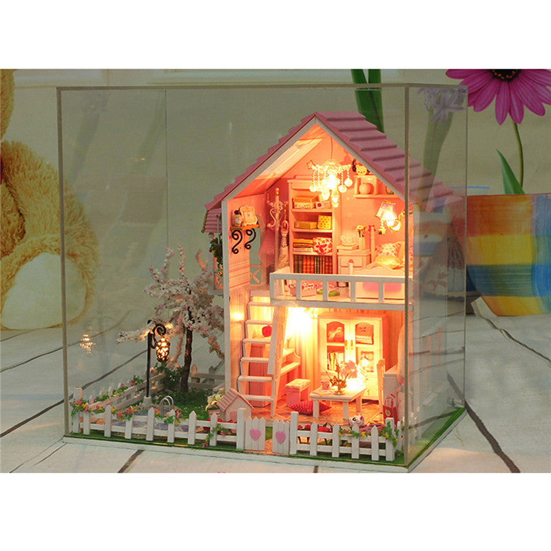 CuteRoom DIY Wooden Dollhouse Miniatures Cherry Tree Under Warm Christmas Birthday Gift