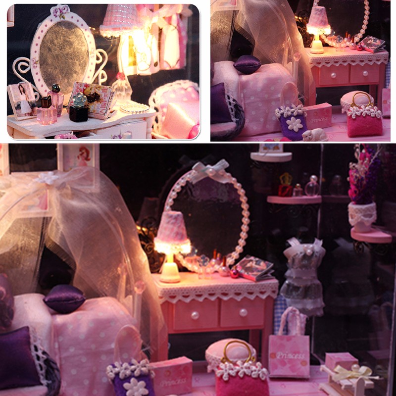 Cuteroom 1:32Dollhouse Miniature DIY Kit with Cover LED Light Dream Princess Room