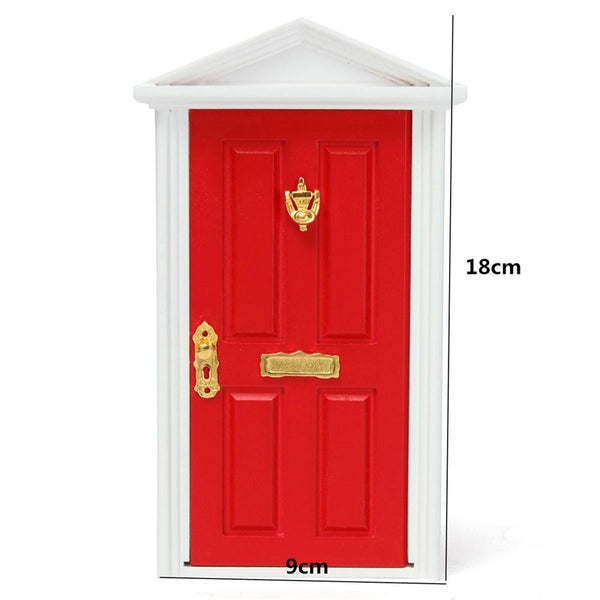 1/12 Dollhouse Miniature Wood Fairy Door Red Assembled With Metal Accessories Toy