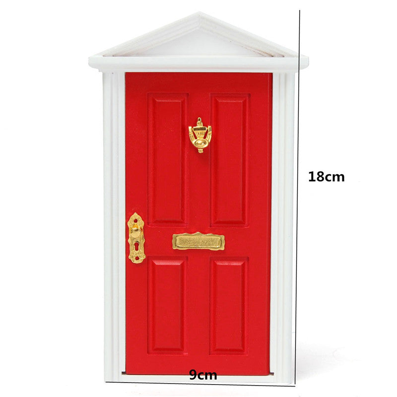 1/12 Dollhouse Miniature Wood Fairy Door Red Assembled With Metal Accessories Toy