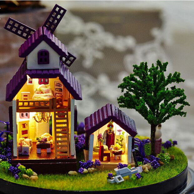 1:32 Cuteroom Dollhouse Miniature Provence House DIY Kit With Cover And LED