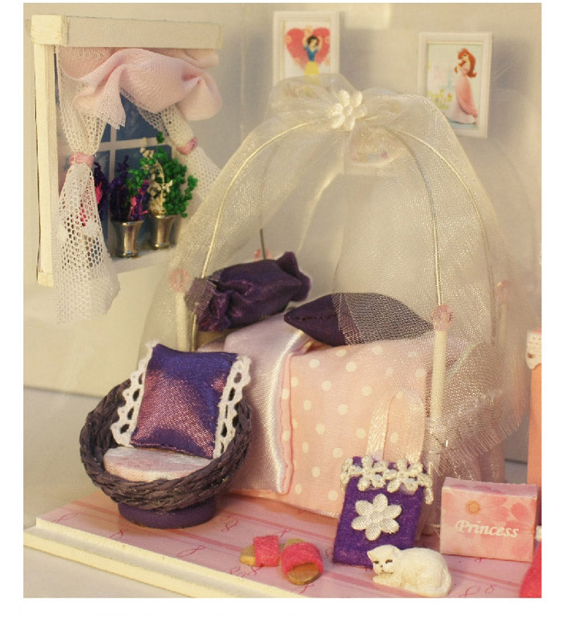Cuteroom 1:32Dollhouse Miniature DIY Kit with Cover LED Light Dream Princess Room