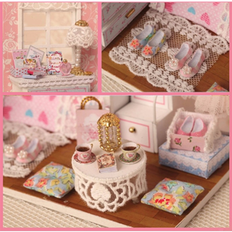 Cuteroom DIY Wood Dollhouse Kit Miniature With Furniture Doll House Room Angel Dream