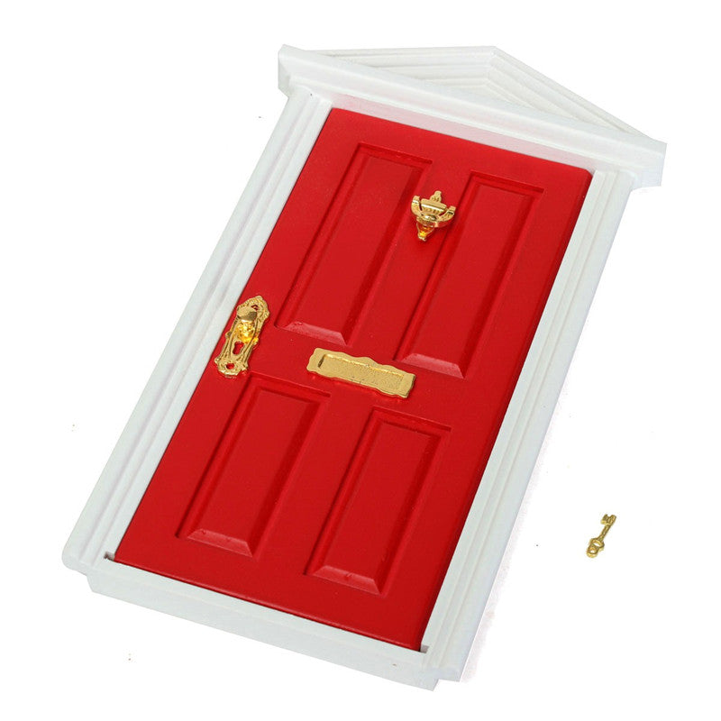 1/12 Dollhouse Miniature Wood Fairy Door Red Assembled With Metal Accessories Toy