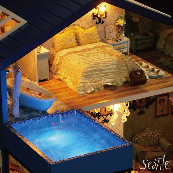 CuteRoom A-061-A Seattle DIY Dollhouse Miniature Model With Light Music Collection Gift Decor