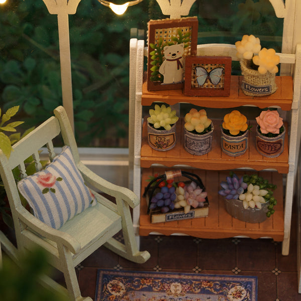 CuteRoom A-063-C Sunshine Greenhouse Flower Shop DIY Dollhouse With Music Cover Light Miniature Gift
