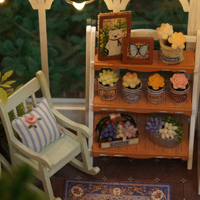 CuteRoom A-063-C Sunshine Greenhouse Flower Shop DIY Dollhouse With Music Cover Light Miniature Gift
