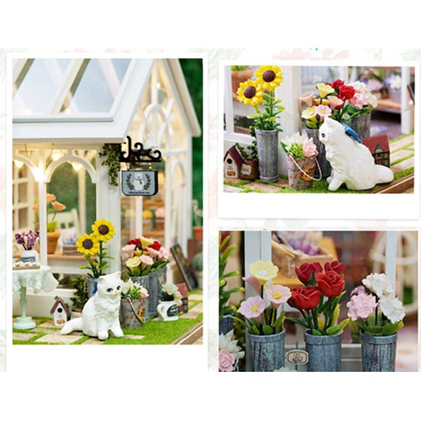 Cuteroom DIY Dollhouse Miniature Furniture Kit LED Kids Birthday Christmas Gift Flower House