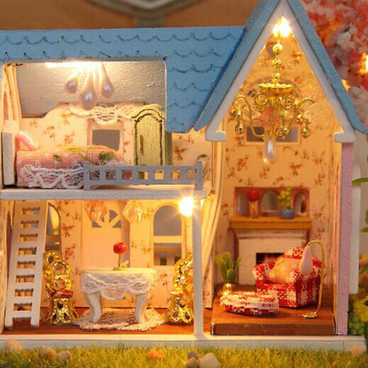 1:32 Cuteroom Dollhouse Miniature Cherry House DIY Kit With Cover And LED