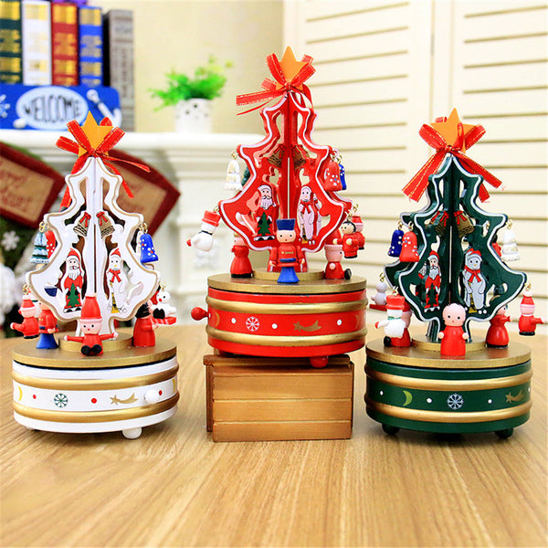 21*11cm Wooden Christmas Music Box Wind-up Toys Carousel Musical Box Gift Collection