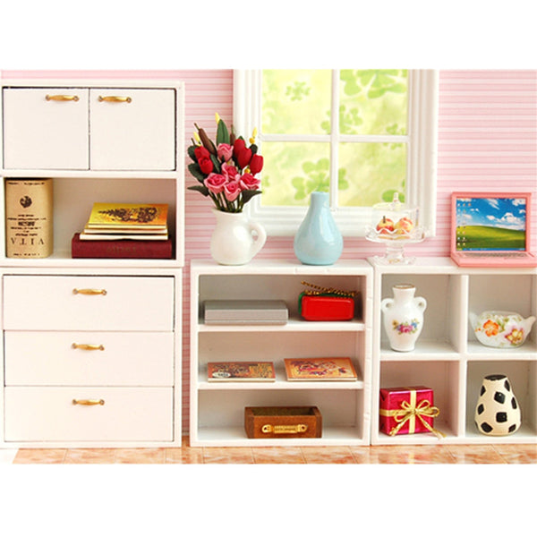 1:12 Doll House Accessories Wood Furniture Cabinet Cupboard With 4 Sections